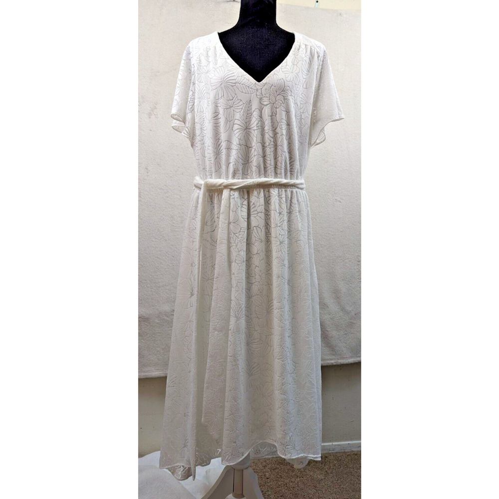 Lane Bryant sz 14/16 Midi High Low Knit Dress etched sheer floral design 0803